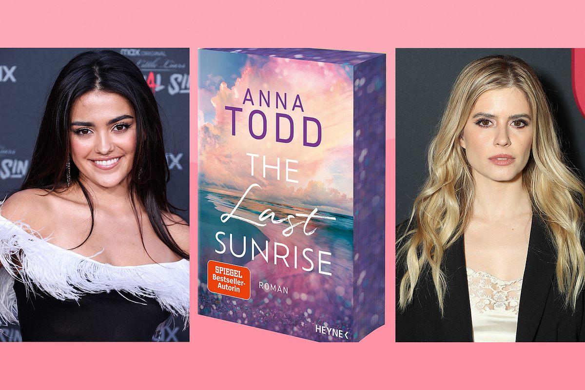 Schauspielerin Maia Reficco, Anna Todds Buch „The Last Sunrise“ und Regisseurin Carlson Young.