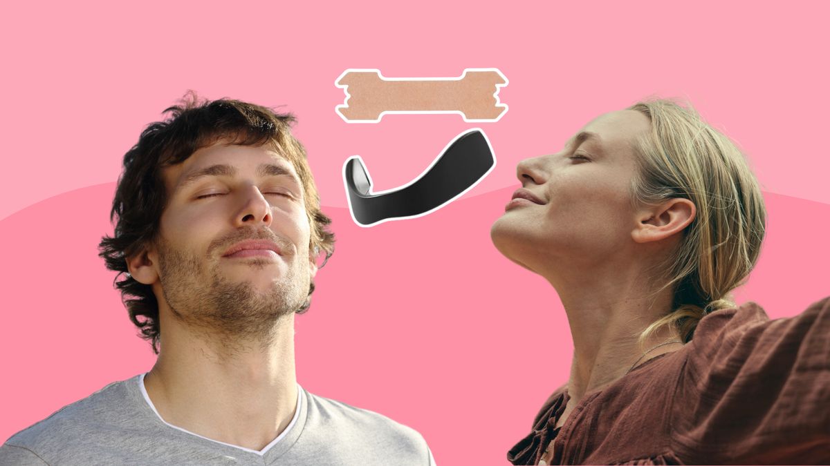 Mann und Frau holen Luft / Nasenpflaster Modelle