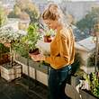 Frau mit Pflanzen auf Balkon - Foto: iStock/AleksandarNakic