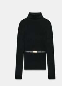 Pullover aus 100% Wolle mit Stehkragen und Gürtel