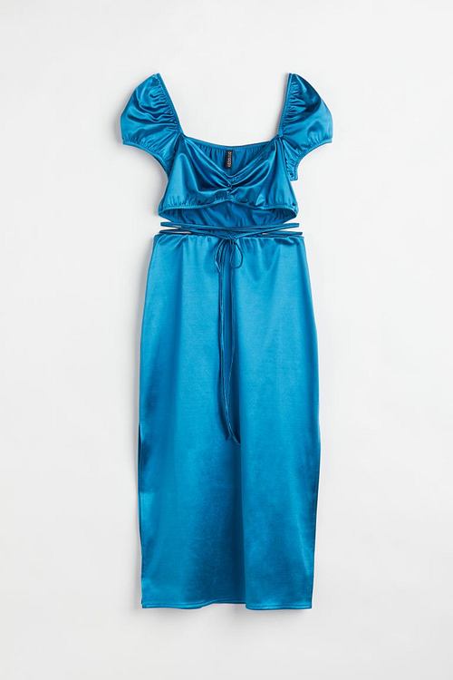 Glänzendes Kleid mit Cut-out, Blau