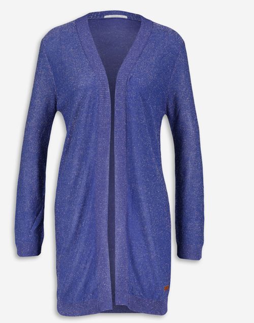 Blaue Long Fit Strickjacke mit Metallic-Details