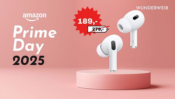 AirPods Pro 2 neben dem Logo zum Prime Day 2025 - Foto: Wunderweib.de & iStock (Lemon_tm)