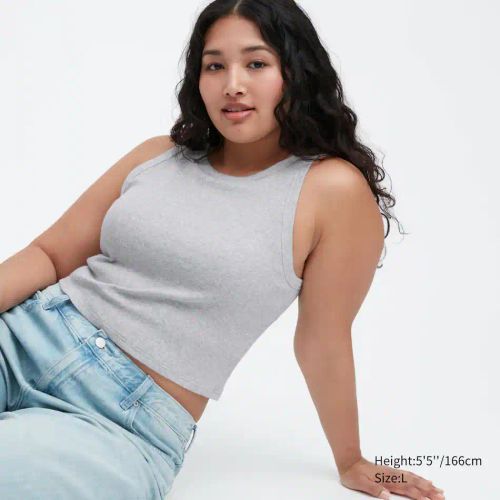 Cropped Baumwollmix Bh-Tanktop Grau