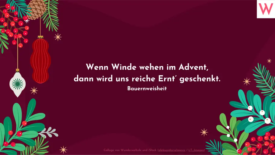 Wenn Winde wehen im Advent, dann wird uns reiche Ernt’ geschenkt. (Bauernweisheit) Wenn Winde wehen im Advent, dann wird uns reiche Ernt’ geschenkt. (Bauernweisheit)