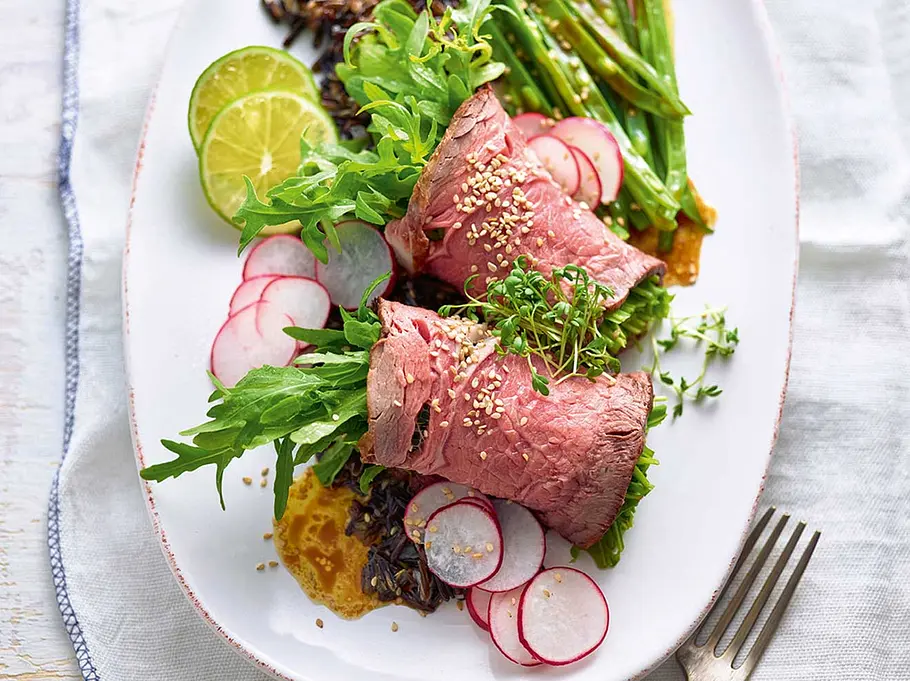 Roastbeefröllchen mit grünen Bohnen Doc Fleck Rezepte: Roastbeefröllchen mit grünen Bohnen