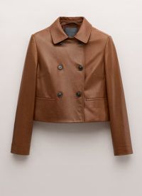 Doppelt geknöpfte Lederjacke mittelbraun