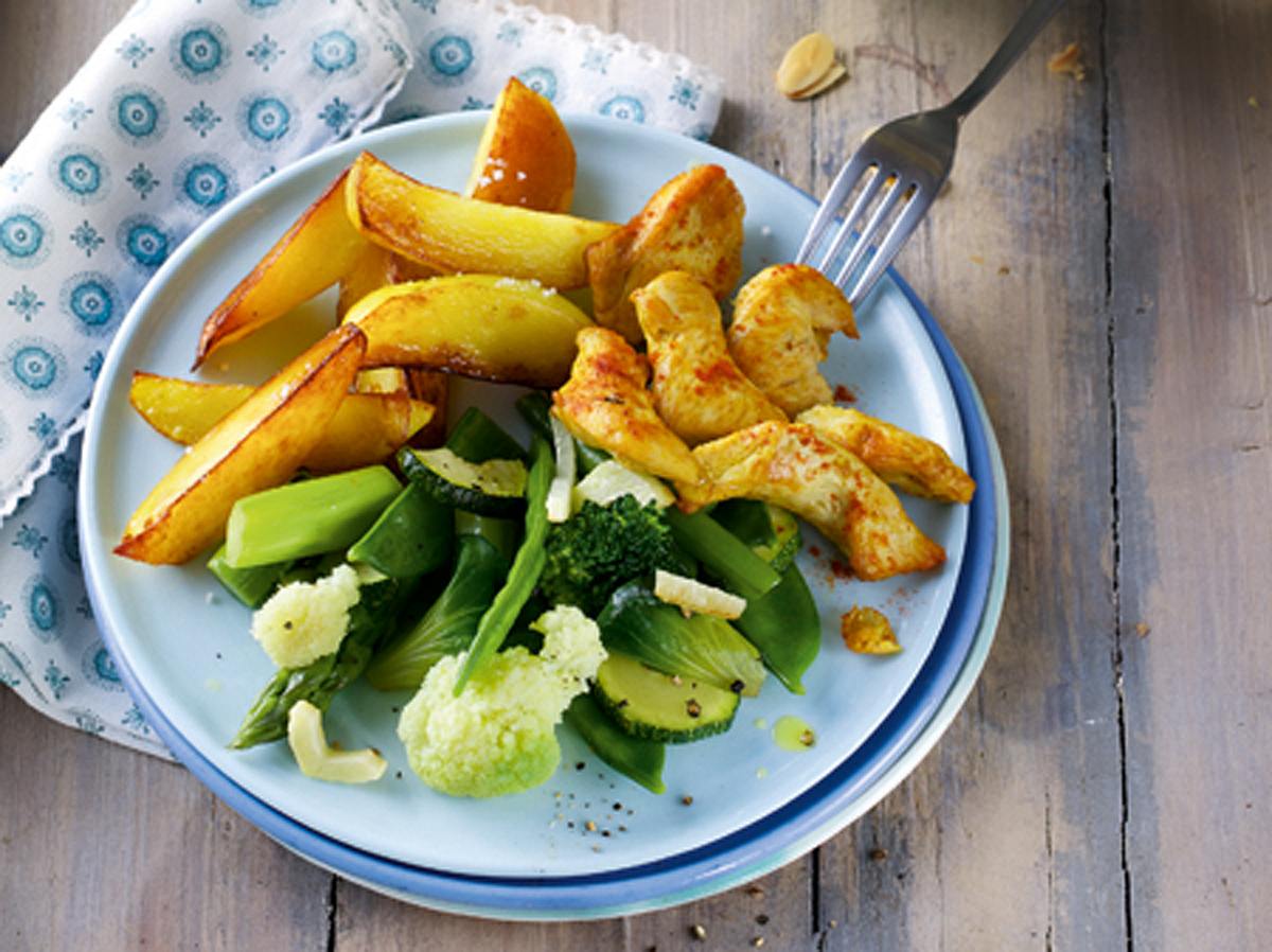 Leckeres Gemüse und fettarmes Hänchen: Das Mittagessen macht schlank.