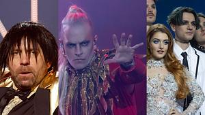 ESC-Vorentscheid: Ikke Hüftgold, Lord of the Lost, Anica Russo, Lonely Springs - wer wird gewinnen? - Foto: Collage aus IMAGO / Panama Pictures (links), IMAGO / Marc John (mittig) & IMAGO / Sven Simon (rechts). Collage: Redaktion Wunderweib