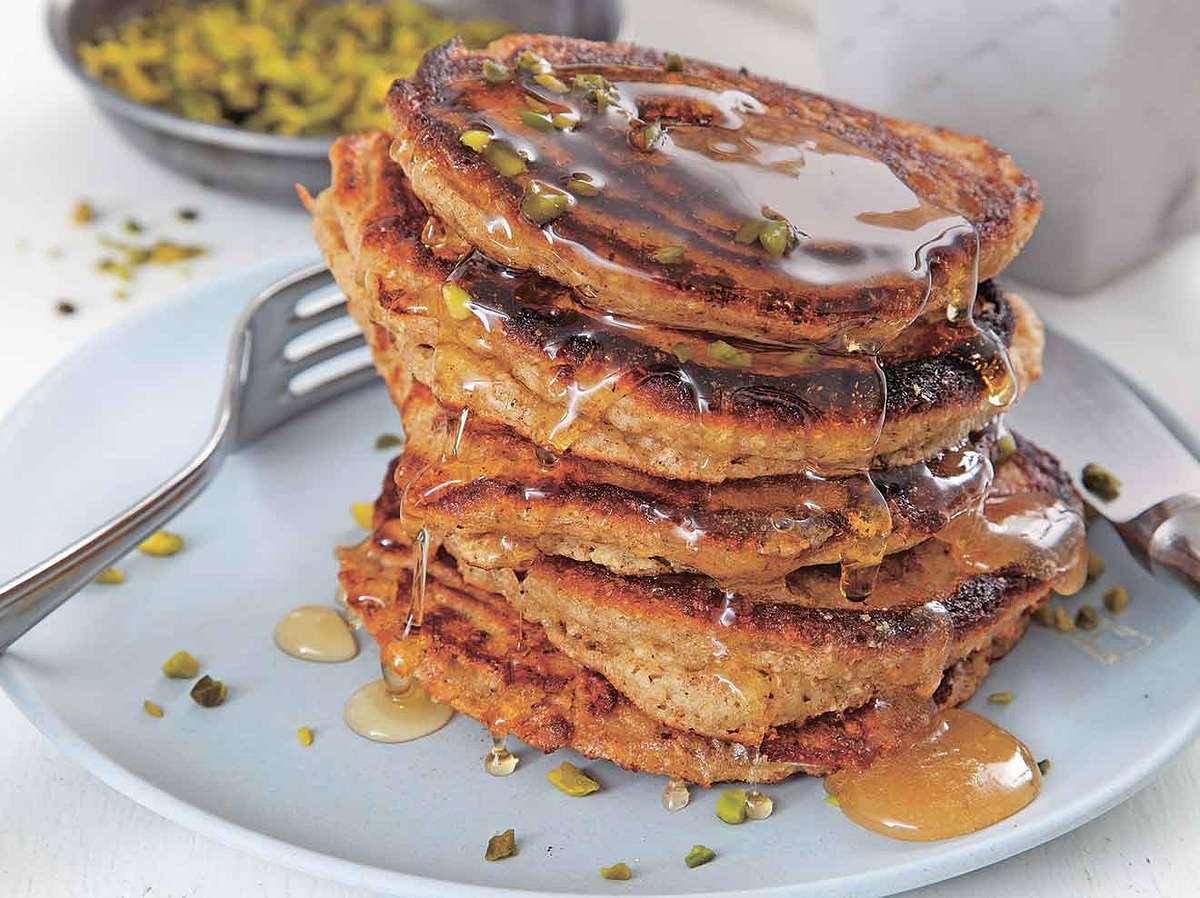 Fitness-Rezepte: Rezept für Erdmandel-Pancakes mit Ahornsirup