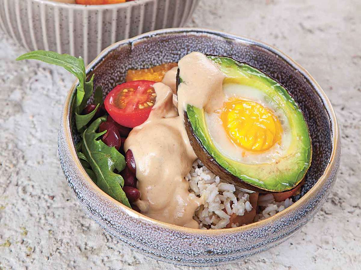 Fitness-Rezepte: Rezept für Hokkaido-Reis-Schälchen mit Avocado-Ei