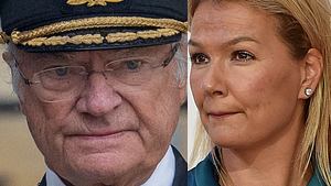 Ups! König Carl Gustaf spürte den Schmerz, als ihm Franziska van Almsick mit dem Stiletto auf den Fuß trat. - Foto: Collage aus Mark Cuthbert/UK Press via Getty Images (links) & Tristar Media/Getty Images (rechts); Collage: Redaktion Wunderweib