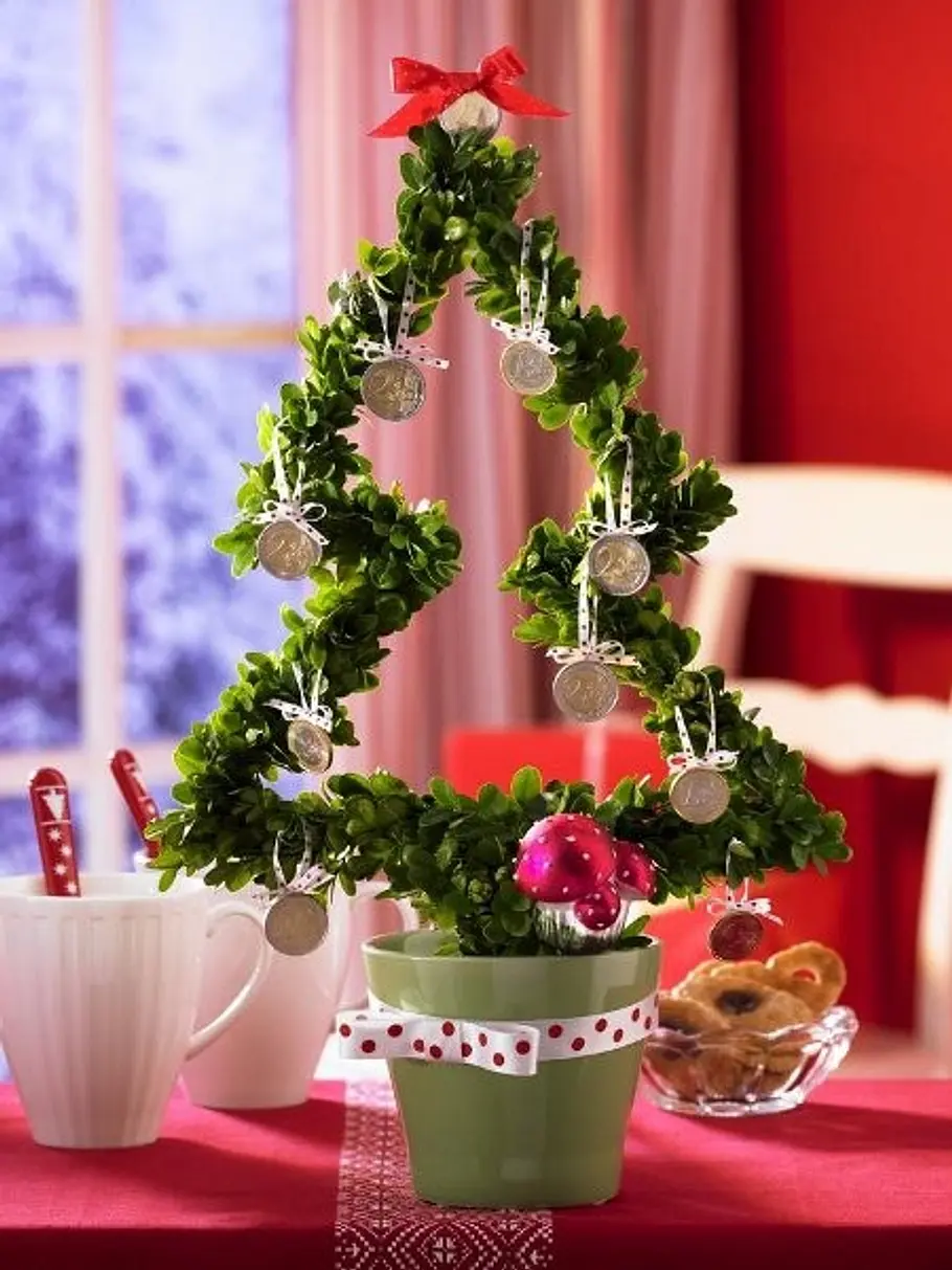 Tannenbaum mit Geldstücken statt Kugeln geldgeschenke basteln_450x600