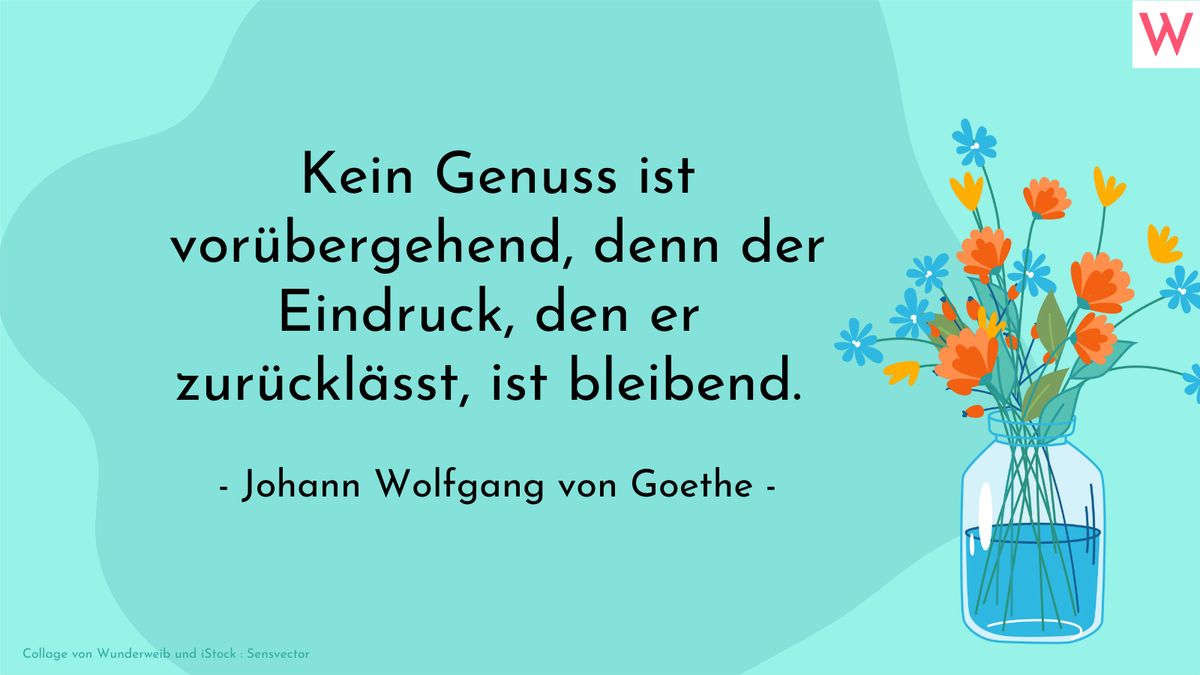 Kein Genuss ist vorübergehend, denn der Eindruck, den er zurücklässt, ist bleibend. (Johann Wolfgang von Goethe)