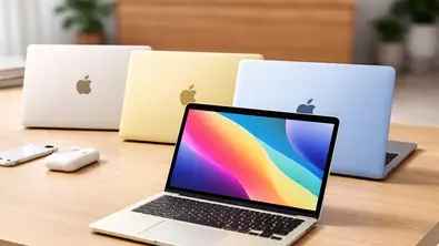 Grafik, wie ein farbiges günstiges MacBook aussehen könnte. - Foto: Wunderweib/chatgpt
