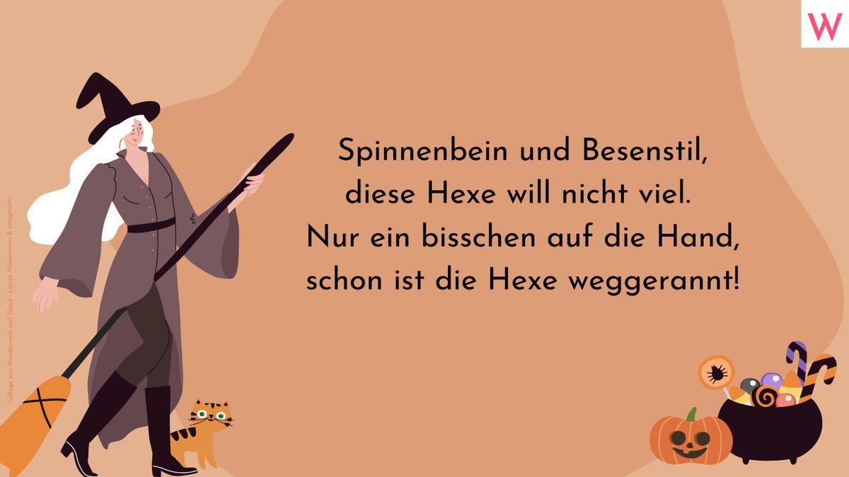 Spinnenbein und Besenstiel, diese Hexe will nicht viel. Nur ein bisschen auf die Hand, schon ist die Hexe weggerannt!