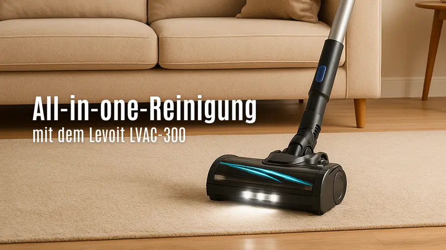Der Levoit LVAC-300 auf einem beigen Teppich Der Levoit LVAC-300 auf einem beigen Teppich