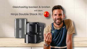 Ninja Double Stack XL auf Küchenzeile und Mann in Kochschürze im Vordergrund - Foto: Wunderweib