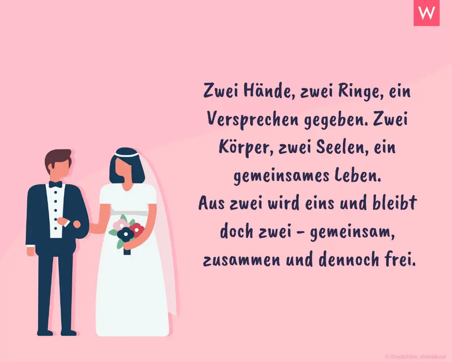 Die schönsten Hochzeitssprüche: Aus zwei wird eins Gefühlsvoller Hochzeitsspruch