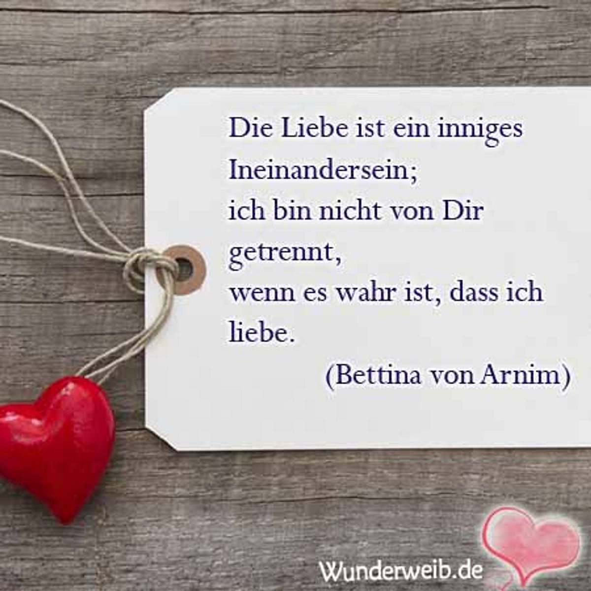 Die Liebe ist ein inniges Ineinandersein; ich bin nicht von Dir getrennt, wenn es wahr ist, dass ich liebe. (Bettina von Arnim)