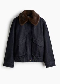 H & M - Jeansjacke mit flauschigem Kragen - Blau