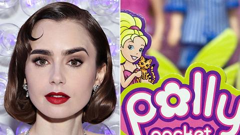 Lily Collins & Polly Pocket - Foto: Collage: Redaktion Wunderweib, Cindy Ord/MG23 / Kontributor / Getty Images, 	David Paul Morris / Freier Fotograf / Getty Images