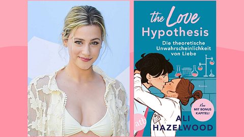 Die Schauspielerin Lili Reinhart und das Buchcover von Ali Hazelwoods The Love Hypothesis. - Foto: IMAGO / Avalon.red; atb Aufbau Taschenbuch