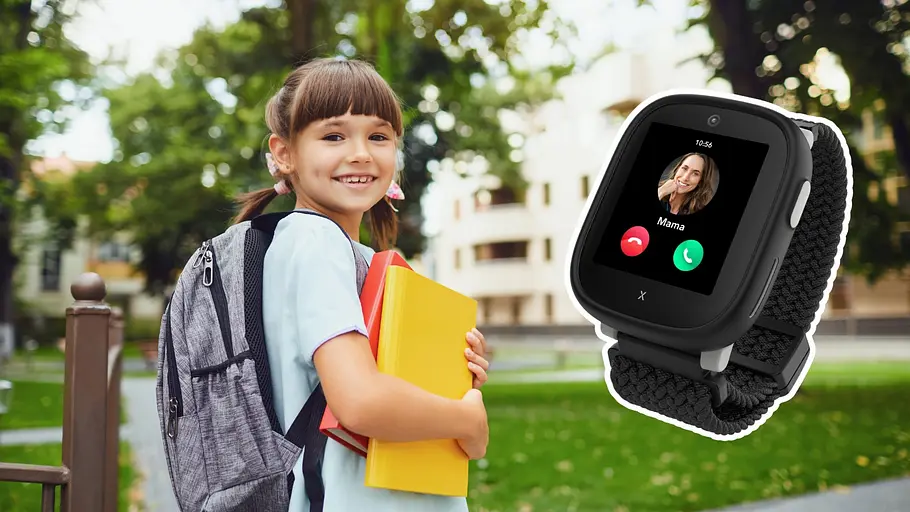 Smartwatch für Kinder und ein Mädchen, das zur Schule geht Smartwatch für Kinder und ein Mädchen, das zur Schule geht