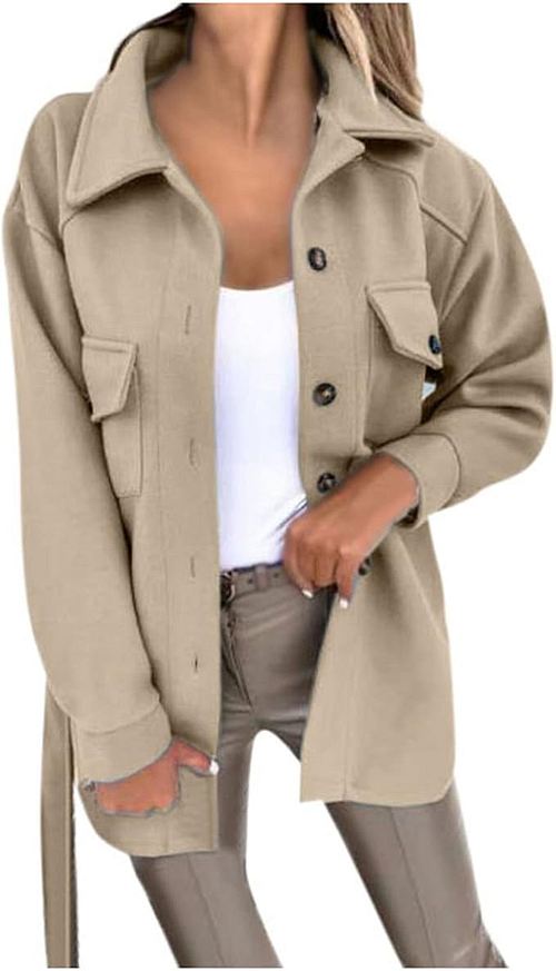 Bluse Damen Jacke Lange Trenchcoat Mit Gürtel Tweedjacke Button Down