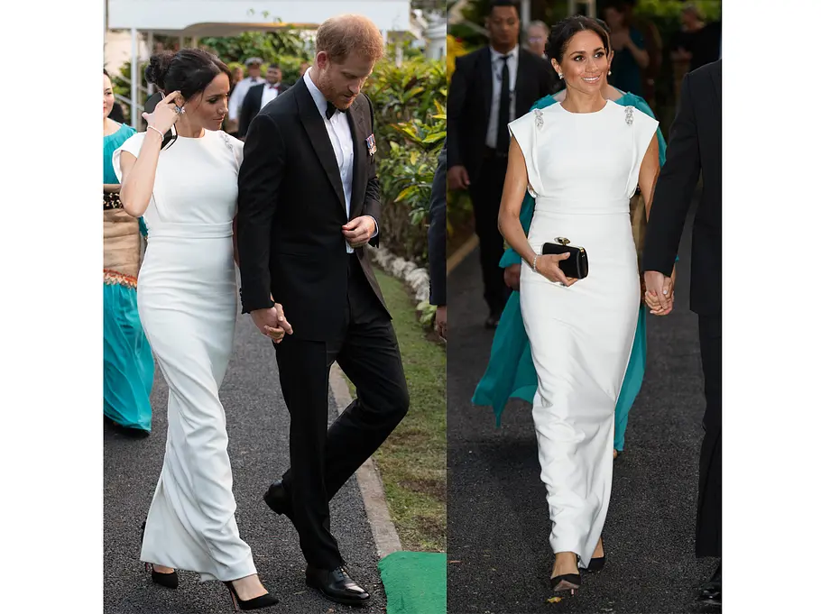 Es war einmal eine weiße Robe... Meghan Markle überzeugt auch in ihrer Schwangerschaft mit tollen Outfits und einem besonderen Style.