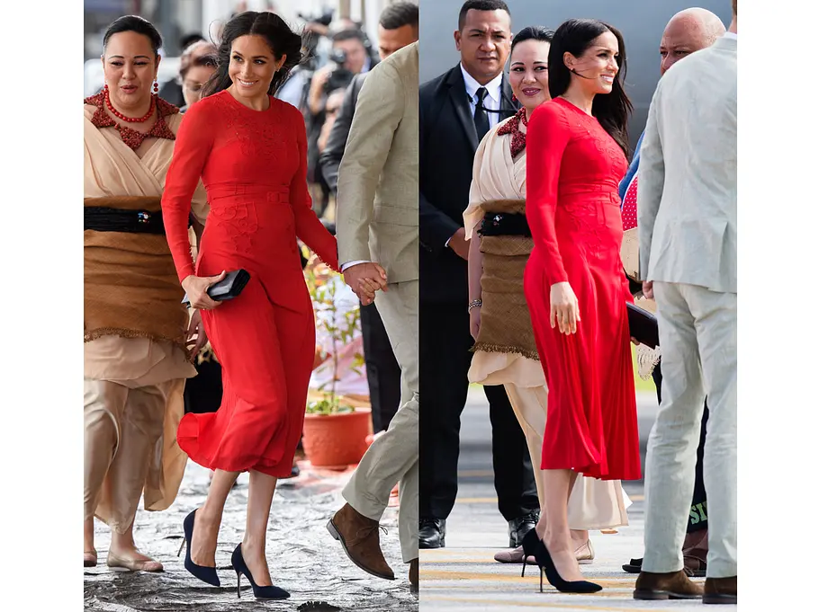 Seltene Knallfarbe: Meghan in Rot Meghan Markle überzeugt auch in ihrer Schwangerschaft mit tollen Outfits und einem besonderen Style.