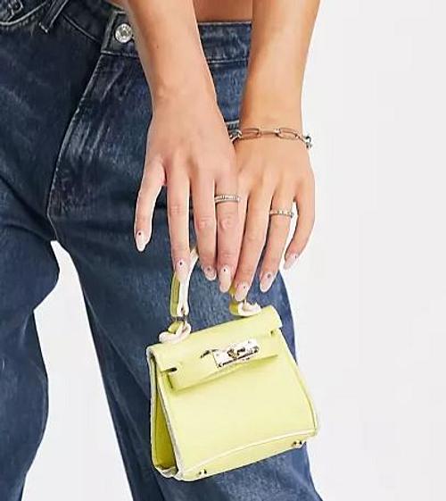 Mini-Bag: Handtasche in Neon-Limette aus Lackleder