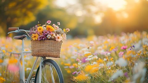 Vintage Fahrrad mit auf einer Wildblumen-Wiese - Foto: horizon / AdobeStock (generiert mit KI)