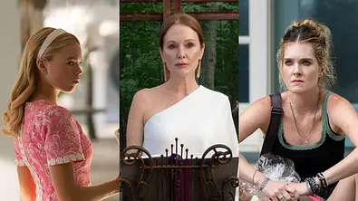 Milly Alcock, Julianne Moore und Meghann Fahy in der Netflix-Serie Sirens. - Foto: Macall Polay/Netflix © 2025