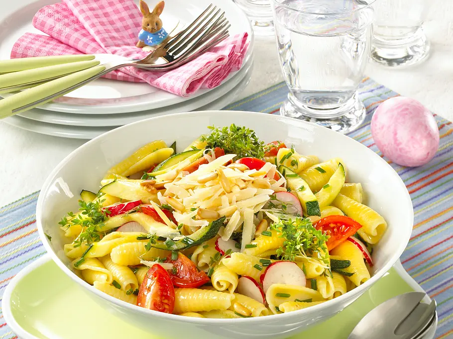 Ostern vegetarisch mit frühlingshaftem Radieschen-Nudelsalat Ostern vegetarisch mit frühlingshaftem Radieschen-Nudelsalat