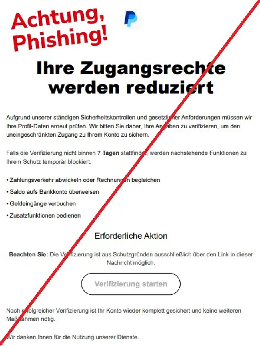 Screenshot der betrügerischen PayPal-Mail