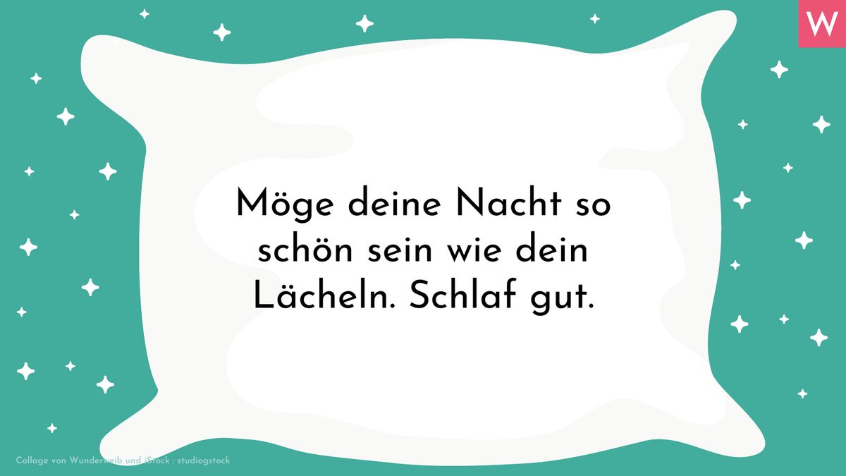 Süße Gute-Nacht-Wünsche mit Kompliment: Möge deine Nacht so schön sein wie dein Lächeln. Schlaf gut. 