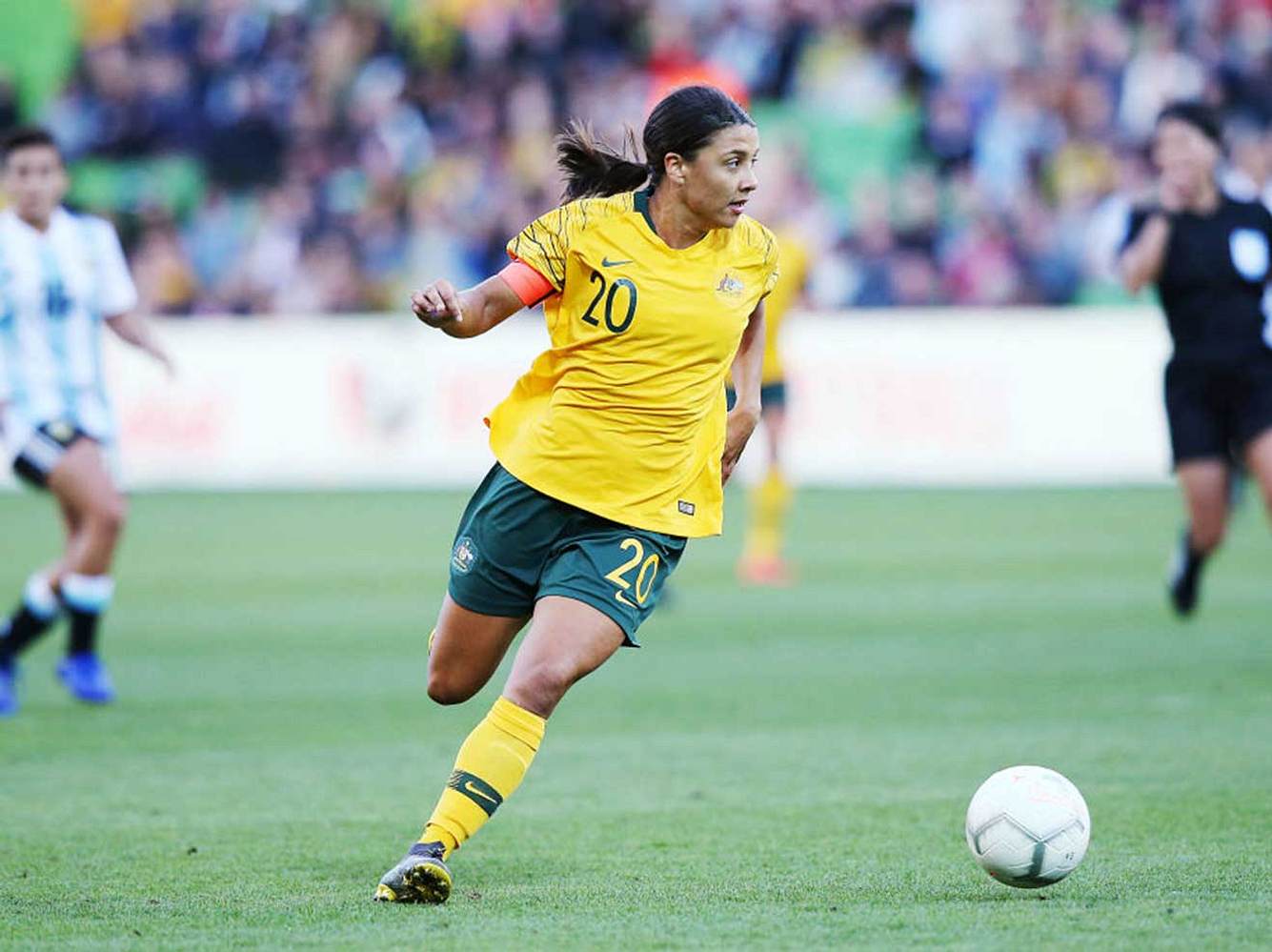Stürmerin Samantha Kerr spielt für Australien bei der Frauen-Fußball-Weltmeisterschaft 2019.