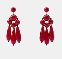 Zara - Knopf-Ohrringe Mit Anhängern - Rot