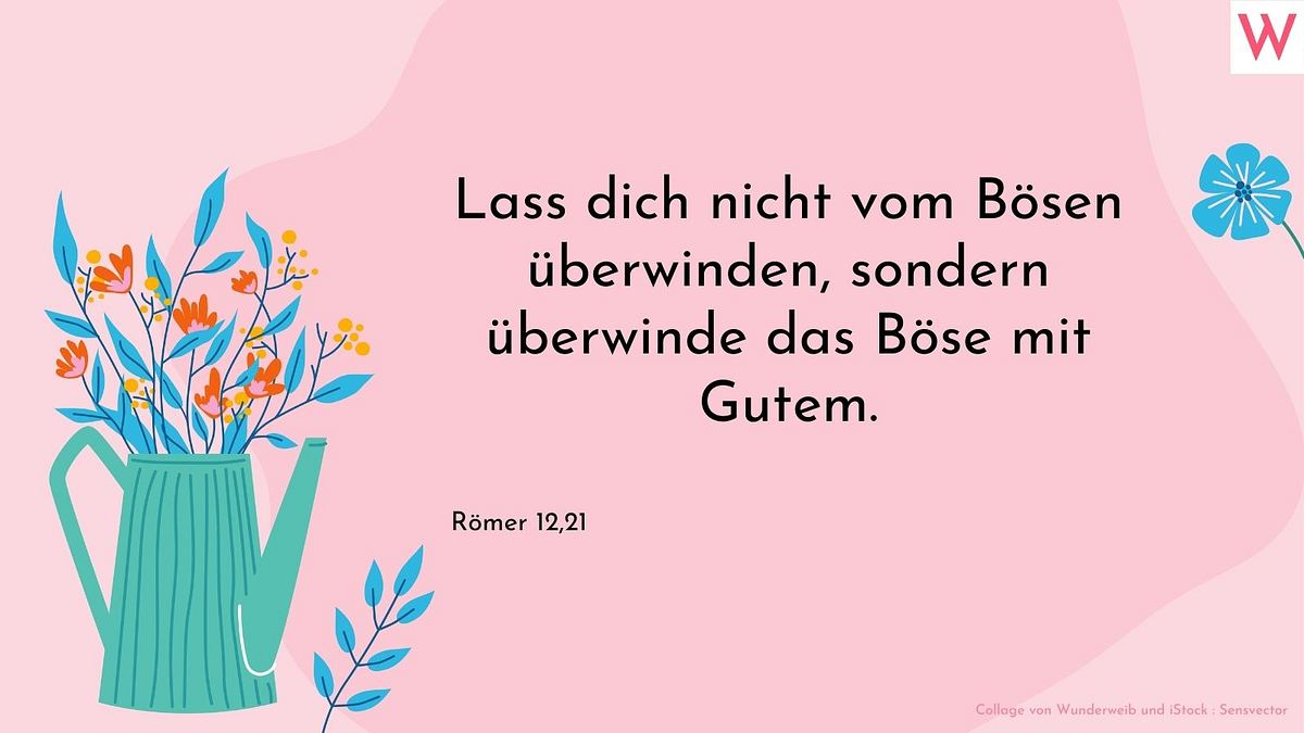 Lass dich nicht vom Bösen überwinden, sondern überwinde das Böse mit Gutem.  Römer 12, 21