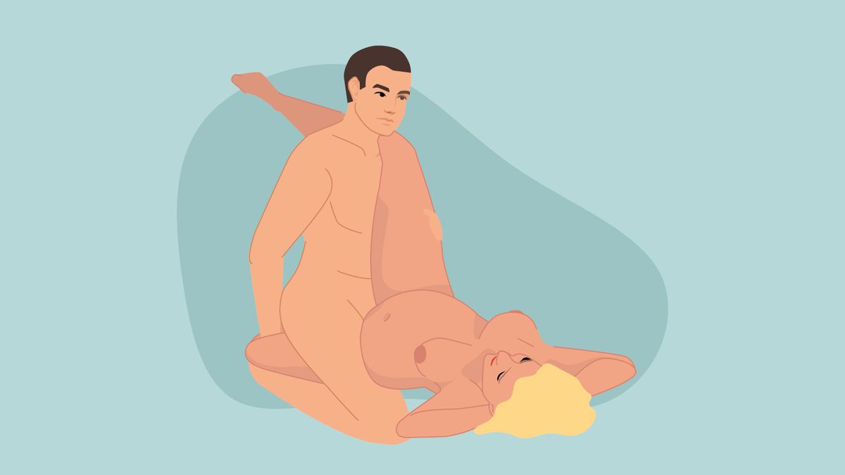 Sexstellungen für Mollige: Der Beinstrecker Paar hat Sex in der Beinstrecker-Stellung.