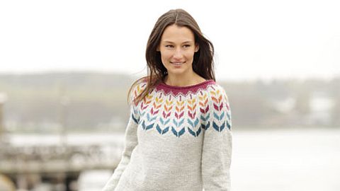 strickanleitung pullover bunter kragen - Foto: Drops Design