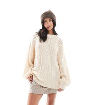 Strickpullover in Cremeweiß mit Zopfmuster