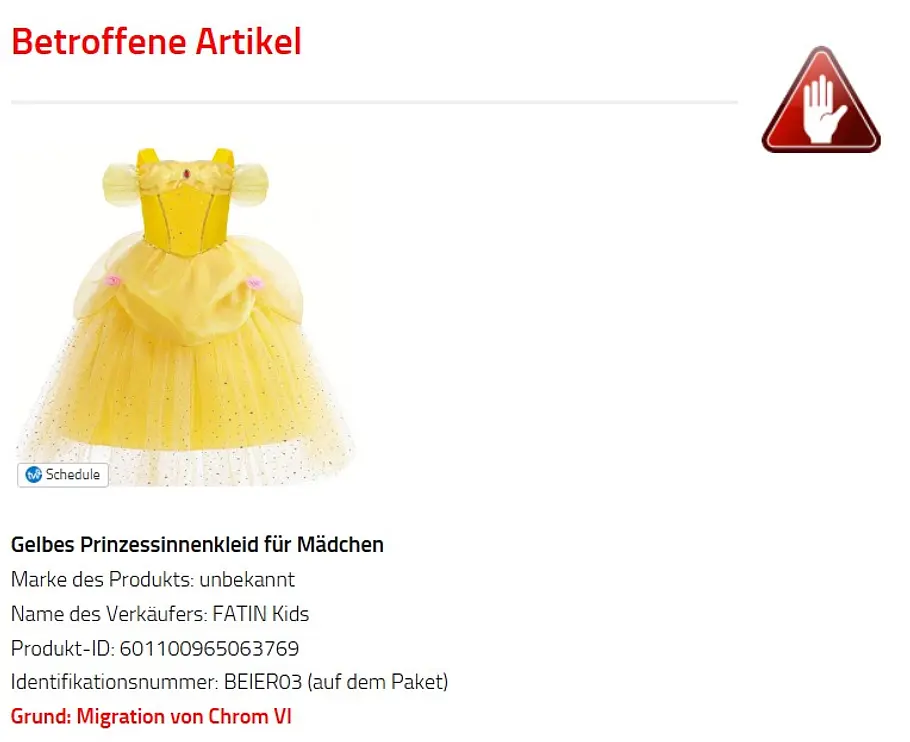 Temu-Rückruf: Gelbes Prinzessinenkleid