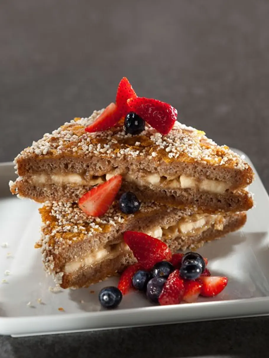 Berlin-Toast mit Cashew-Bananen-Füllung und Crunch-Kruste vegan essen abnehmen berlin toast