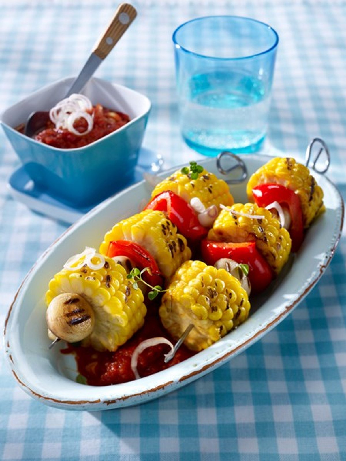 vegetarische grillrezepte mais paprika spiesse