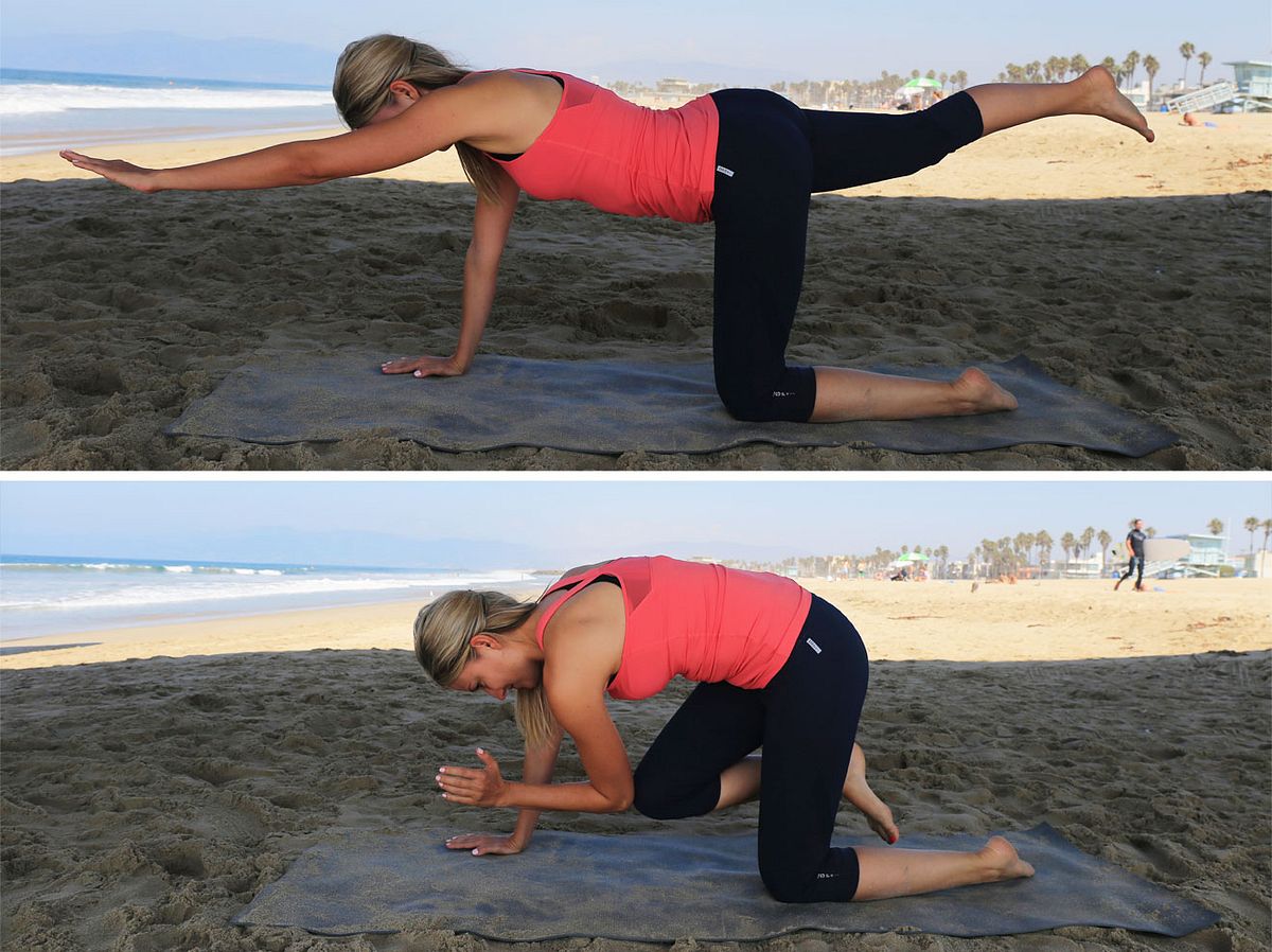 Wedding Workout-Übung Nr. 3: Vierfüßlerstand diagonal + Crunch