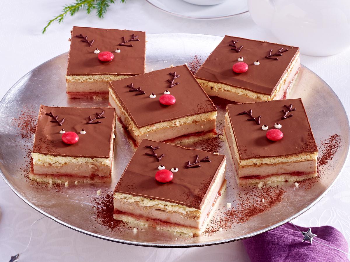 Weihnachtskuchen: Maronen-Schnitte mit Himbeerkonfitüre