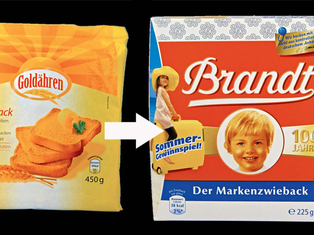 Brandt Zwieback wird bei Aldi als Goldähren Zwieback verkauft