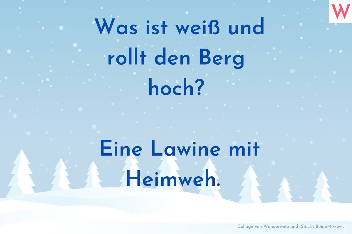 Was ist weiß und rollt den Berg hoch? Eine Lawine mit Heimweh.